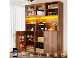 Mueble Alto Para Salón De 140 Cm Con Estante Led Para Aperitivos, Color Nogal.