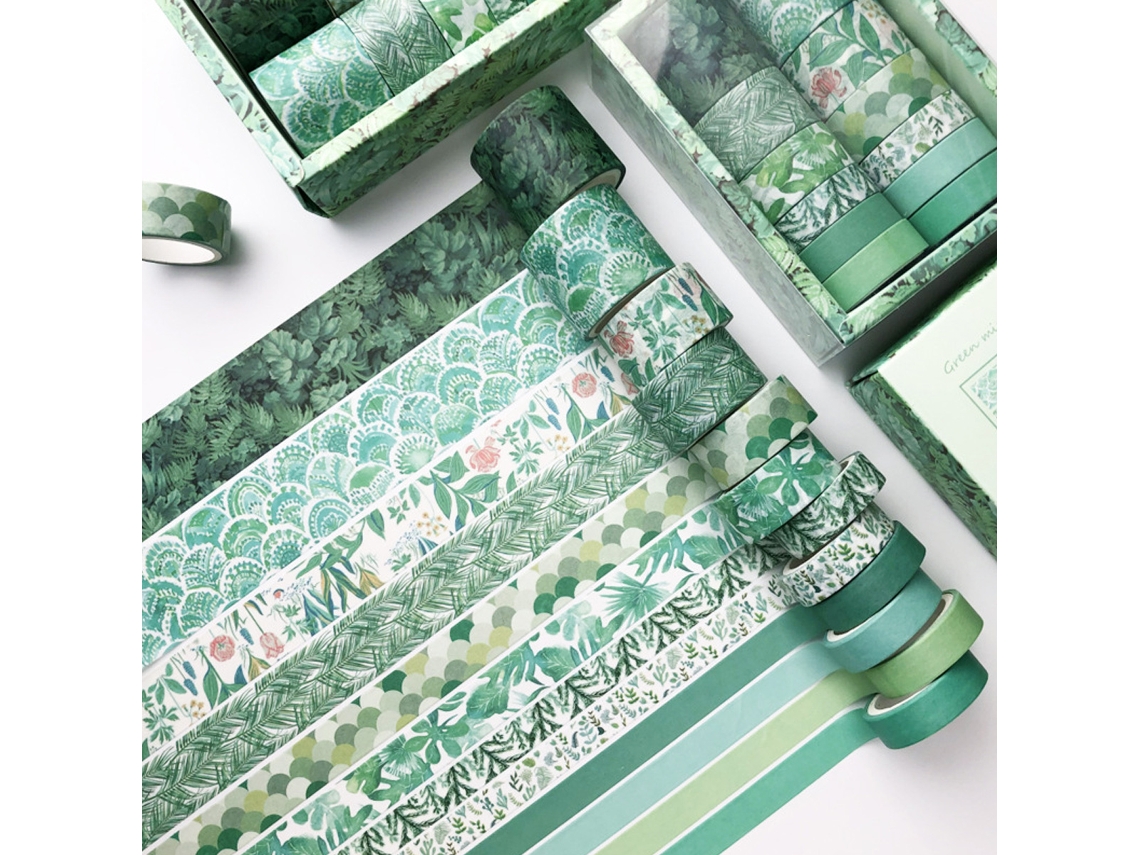 Cinta decorativa, juego de cintas washi con patrones únicos de plantas verdes para álbumes de recortes, manualidades, decoración DIY y envoltura de regalos.