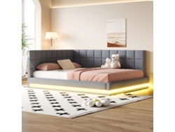 Sofá Cama De Lino Gris De 160x200 Cm Con Base De Láminas, Iluminación Led Y Usb.