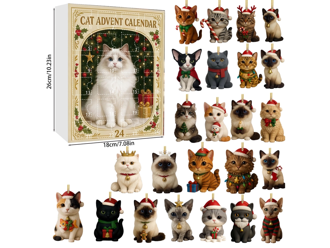 Calendario de Adviento, 24 colgantes decorativos navideños de gatos M08 Digitallab