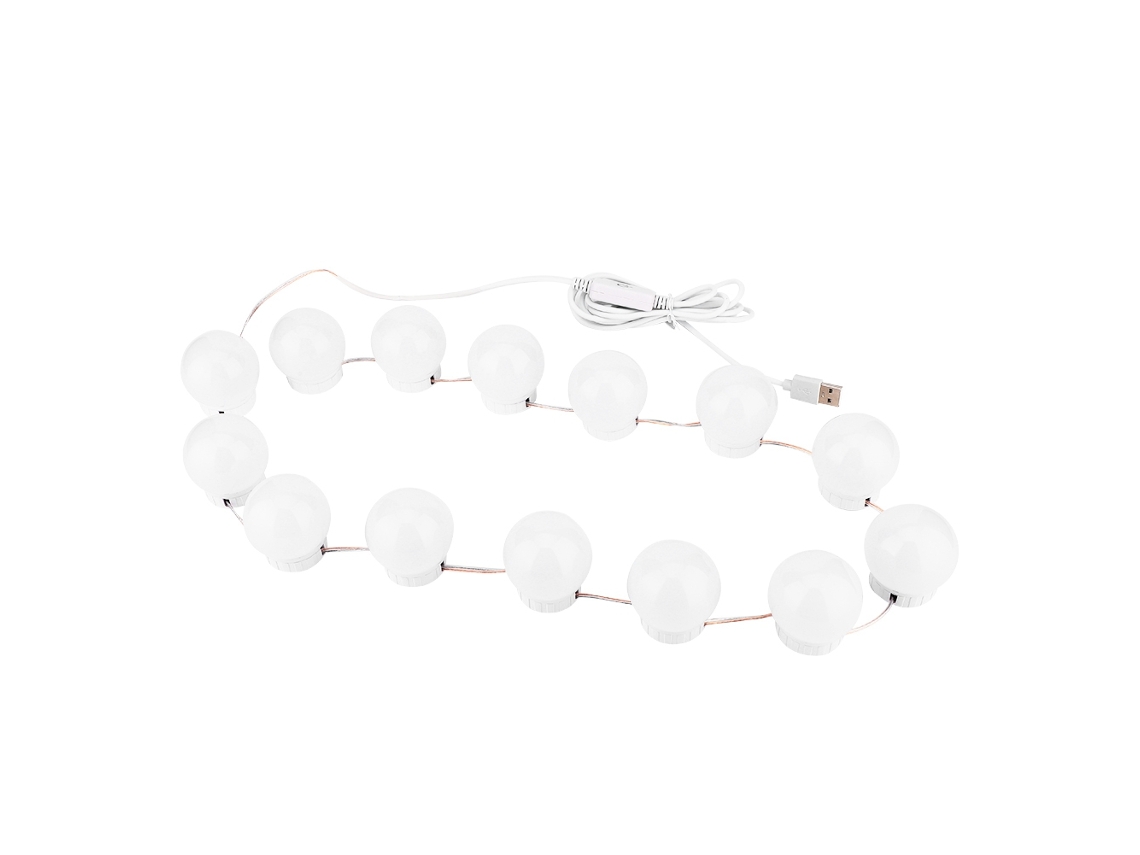 Kit De Lámpara De Espejo Con 14 Luces Led Para Maquillaje, Brillo Ajustable, Alimentación Usb.