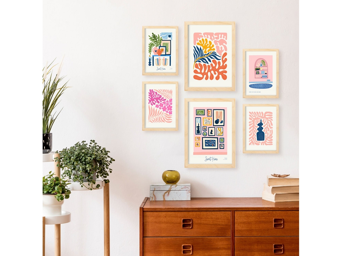 NACNIC Set De 6 Posters Minimalismo En Colores Pastel Dulce Hogar Láminas De Paisajes Y Naturaleza Para  Tamaños A3 & A4 Marcos Negros