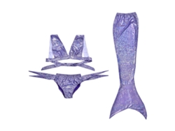 Conjunto de baño de sirena para niña con cola de pez, traje de baño de 3 piezas (130)