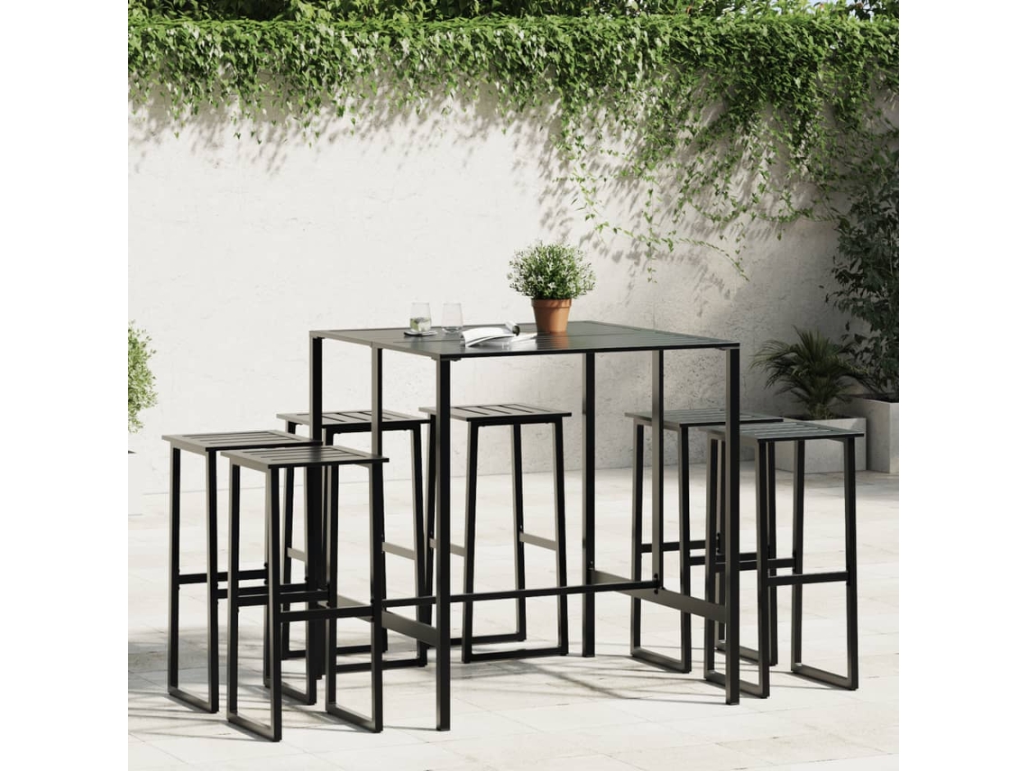 Conjunto Bar De Jardim 7 Peças Aço Revestido A Pó Preto Dkd Home Decor