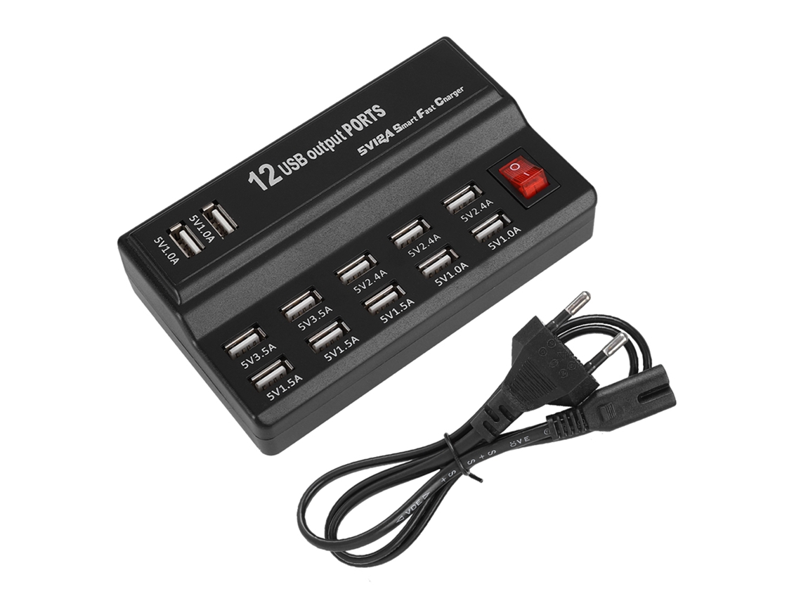 Estación De Carga Usb De 12 Puertos, Adaptador De Cargador De 5 V Y 10 A Para El Hogar Y Los Viajes.