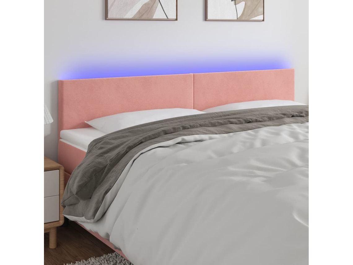 Cabecero Con Led De Terciopelo Rosa 200x5x78/88 Cm