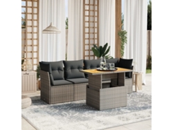 Conjunto de sofá de jardín de 5 piezas con cojines de ratán gris Lovely Home