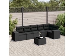 Conjunto de sofá de jardín de 7 piezas con cojines de mimbre negro de DKD Home Decor