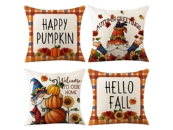 Rebe-fundas De Almohadas De Otoño 45x45cm Set De 4 Con Calabazas Y Motivos Plaid Para Sofá Y Hogar