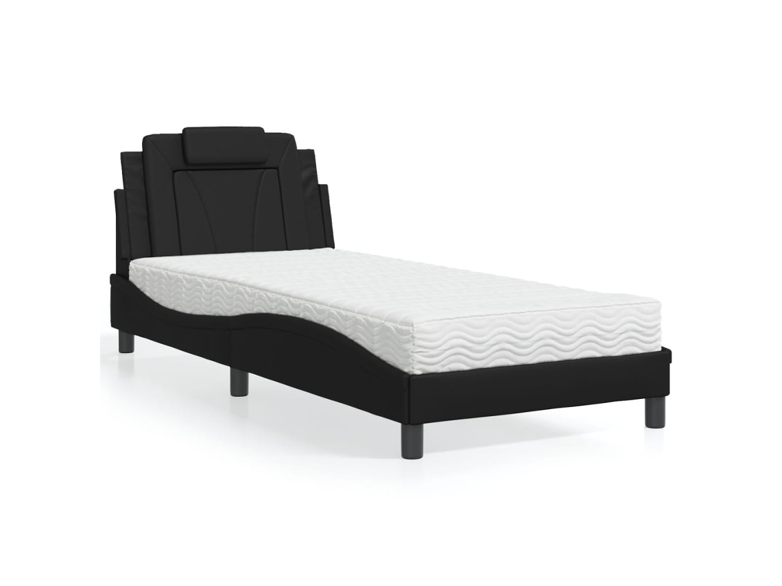 Cama Con Colchón Cuero Sintético Negro 80x200 Cm