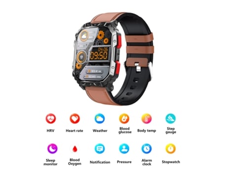 CHRONUS F407 Smartwatch Masculino Llamada Bluetooth al Aire Libre Resistente al Agua-Negro Marrón
