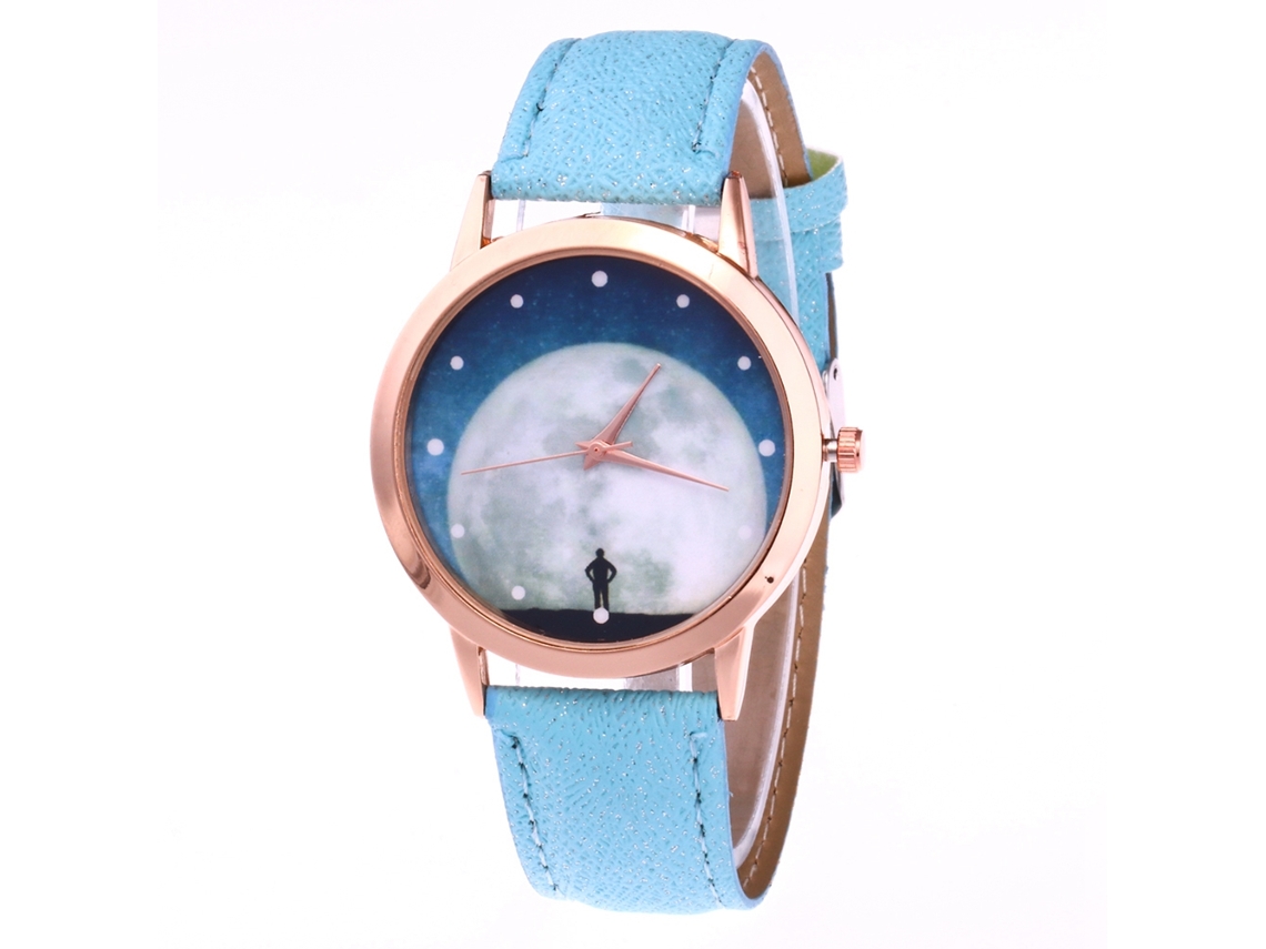 Reloj De Cuarzo Con Correa De Cuero Pu Dial Cielo Estrellado Unisex Zhoulianfa Azul Claro