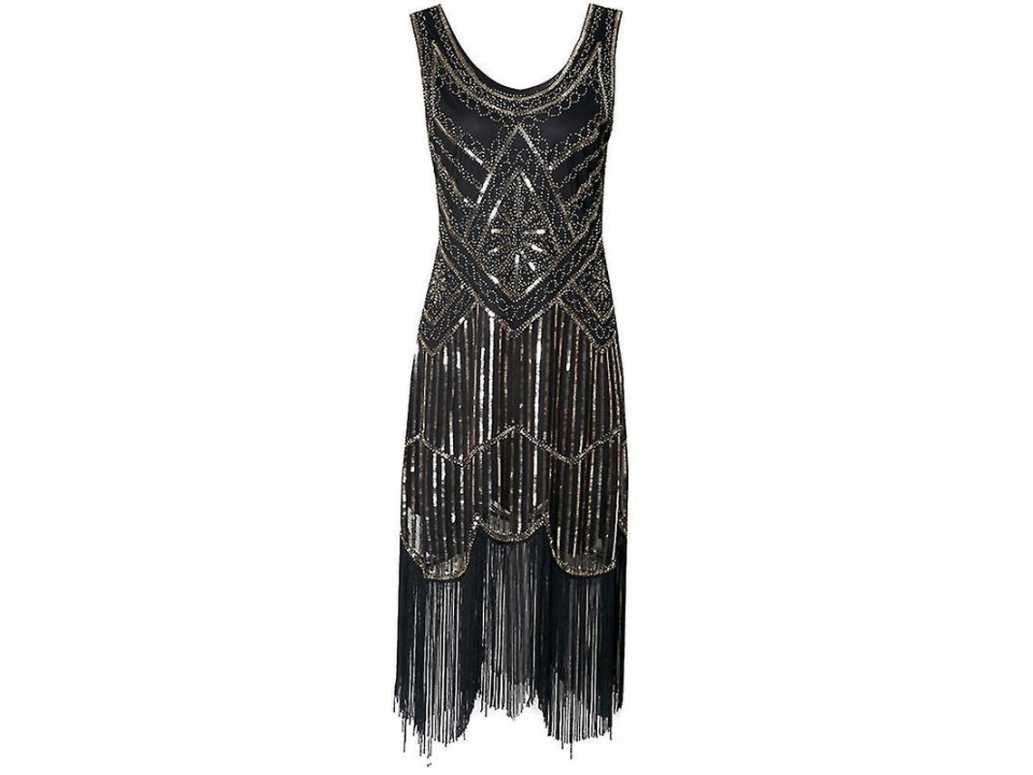 Vestido Estilo Flapper De Los Años 20 Con Flecos Largos, Diamantes De Imitación Vintage Estilo Gatsby Y Perlas Para Fiestas Temáticas.