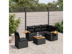 Conjunto de sofá de jardín de 6 piezas con cojines, mimbre sintético negro, DKD Home Decor