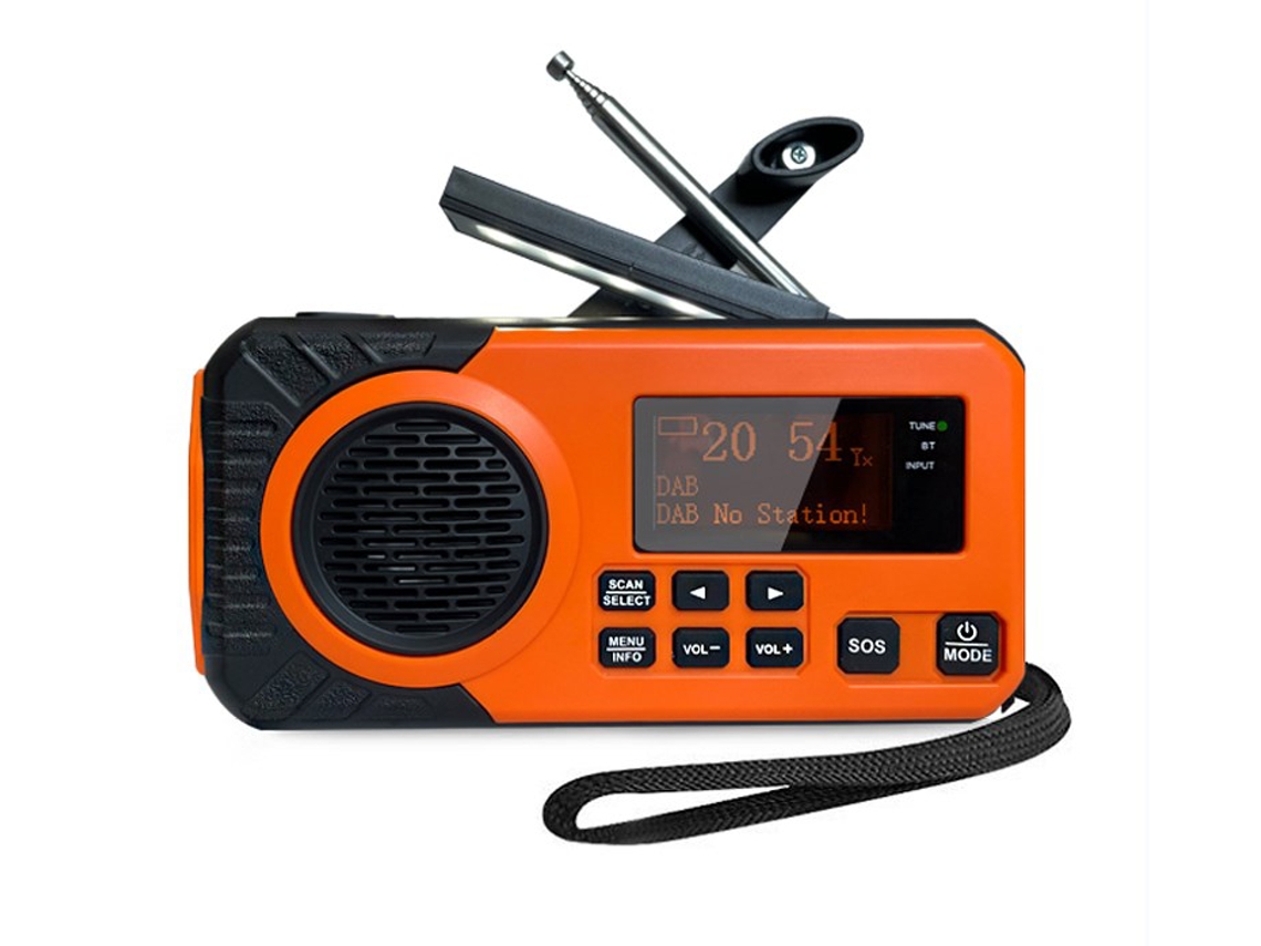 Radio DAB portátil de emergencia con manivela y energía solar, Bluetooth, FM, alarma SOS, batería externa de 5000 mAh y lámpara de lectura Viewleaf.