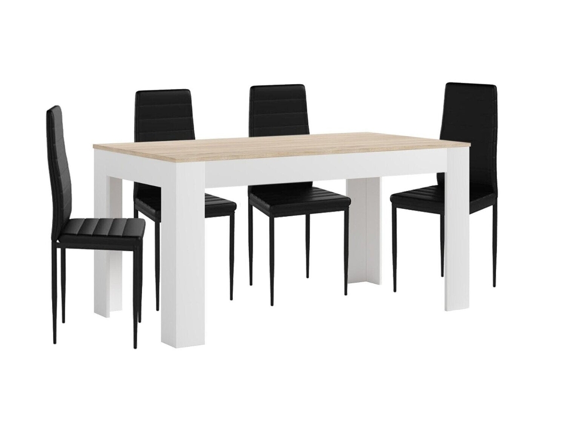 Mesa Extensible de Comedor o Cocina Blanco y Cambria 4 Sillas en Polipiel/metal Negro SALDOSYSTOCKS