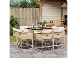 Juego de comedor de jardín de 9 piezas con cojines, mimbre sintético beige, DKD Home Decor