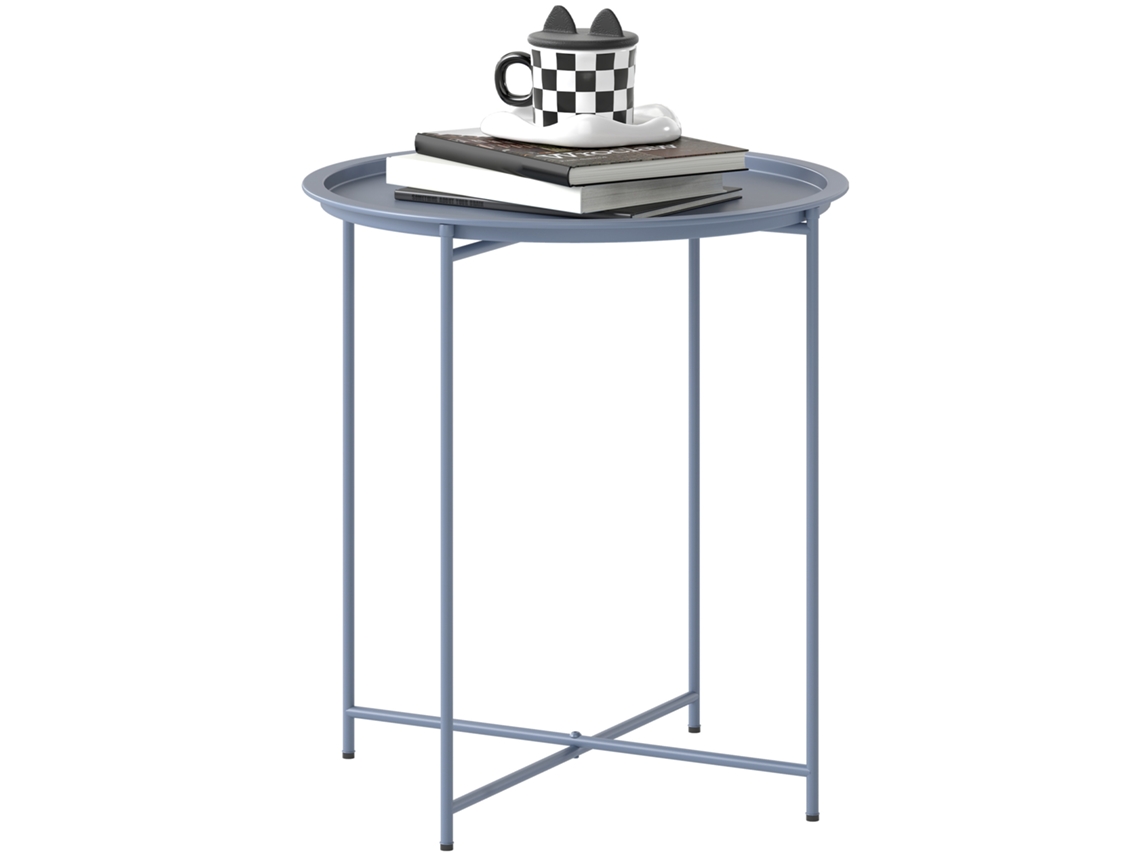 Mesa auxiliar de jardín con tablero desmontable, Ø46x50 cm, gris azulado.