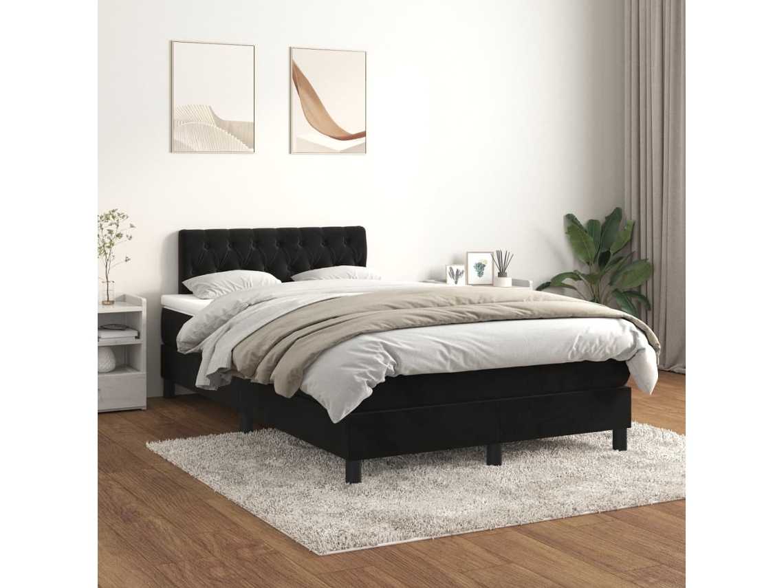 Cama Box Spring Con Colchón Terciopelo Negro 120x200 Cm