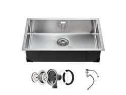 Fregadero de cocina Succebuy de un seno para encimera, 760 x 430 x 190 mm, plateado