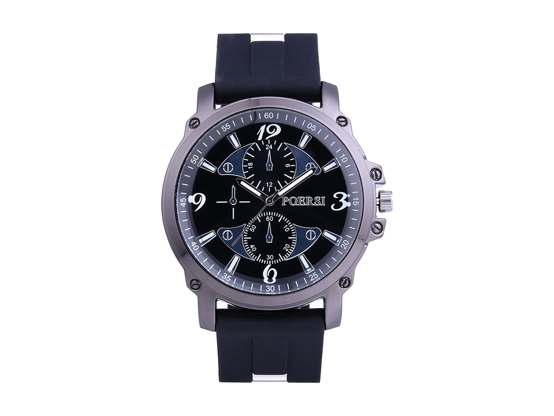 Reloj Hombre De Cuarzo Con Correa De Silicona Dial Redondo Casual Negra