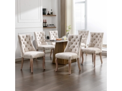 Silla De Comedor De 4 Patas, Terciopelo Beige Claro, Capitoné, 6 Piezas.