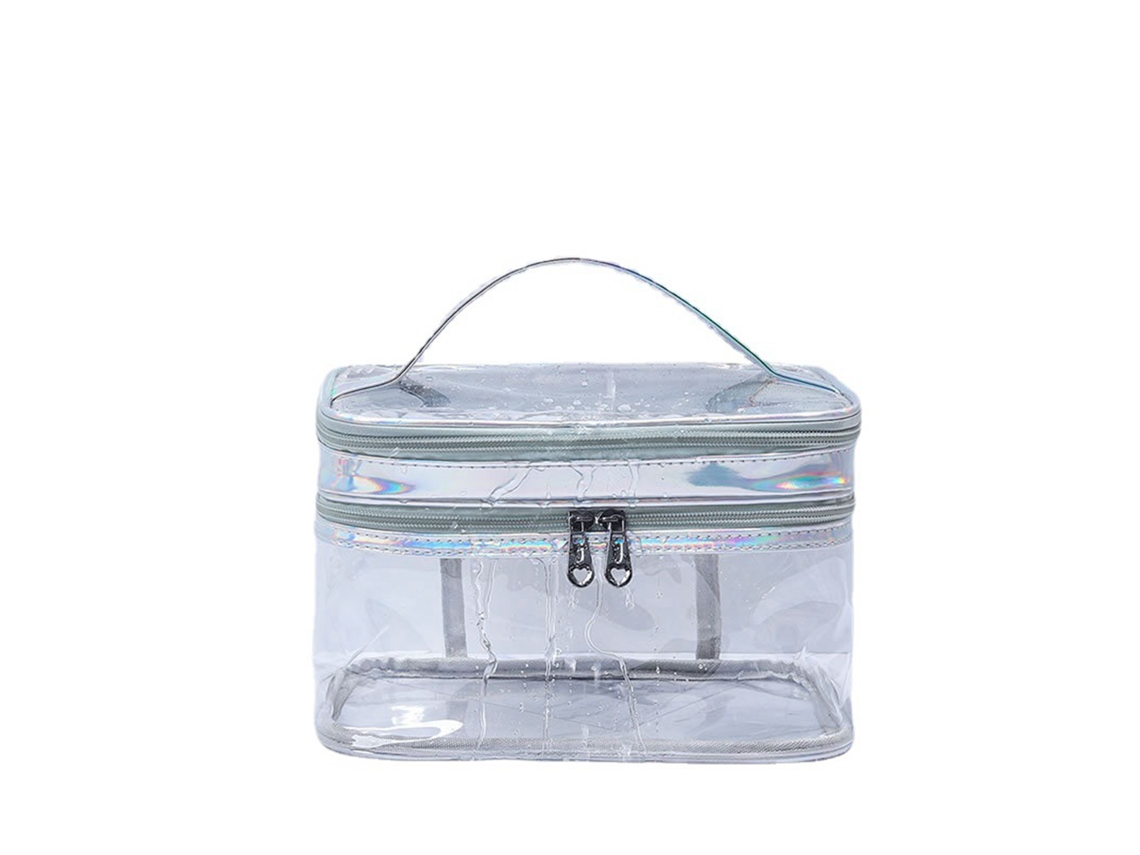 Neceser Transparente De Dos Capas, Impermeable, De Gran Capacidad, Ideal Para Viajes, Color Gris Plateado.