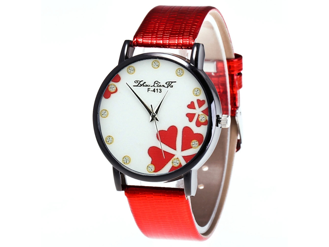Reloj De Cuarzo Para Mujer, Estilo Estudiante, Con Correa De Piel Sintética Y Esfera Moderna Con Forma De Corazón (rojo).