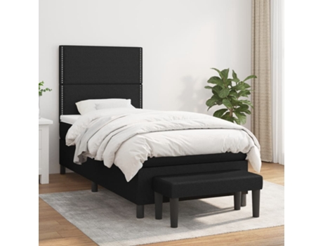 Cama con somier VIDAXL (Negro - Tela - 193 x 90 x 128 cm)