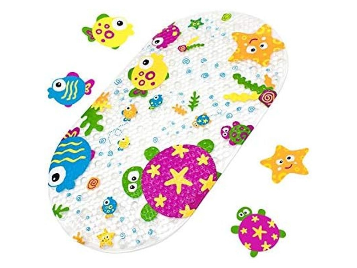 Alfombrilla De Baño Infantil Con Diseño De Pato De Dibujos Animados, A Prueba De Derrames, Con Fuertes Ventosas, 39x69cm (animal Marino)