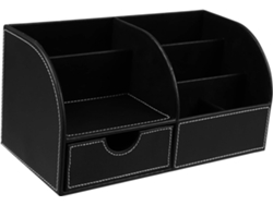 Organizador De Escritorio De Piel Sintética Para Bolígrafos, Almacenamiento Multifuncional, Negro.