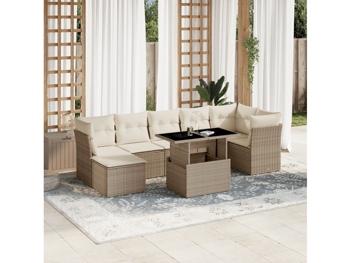 Conjunto de 8 sofás de jardín con cojines de mimbre beige Dkd Home Decor
