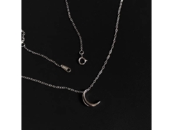 (oro Blanco) Exquisito Y Delicado Collar De Luna Pulido, Plata De Ley S925, Dije Elegante Y Versátil.