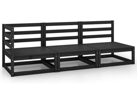 Conjunto 3 de muebles de jardín VIDAXL negro madera maciza de pino