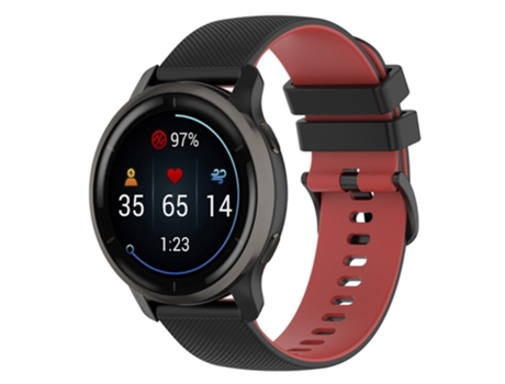 Correa de Silicona textura rejilla colorido con hebilla 22mm para Garmin Vivoactive 4/Forerunner 255 - negro/rojo