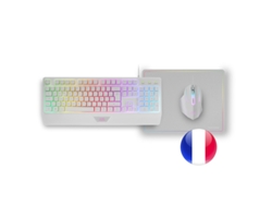 Teclado LED RGB Ratón RGB 3200DPI Alfombrilla Francés MARS GAMING MCP124 Combo 3 en 1 Blanco