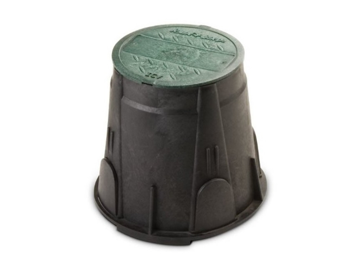 Arqueta RAIN BIRD HDPE VB7RND redonda Ø 22,9cm Alto 25cm Arquetarectangular RAIN BIRD Serie VB.Cuerpo negro y tapa verde. 2 aperturas laterales.