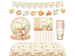 Set de decoración para fiesta de calabaza, incluye platos, servilletas, vasos, pancarta y mantel. NEVEANCE