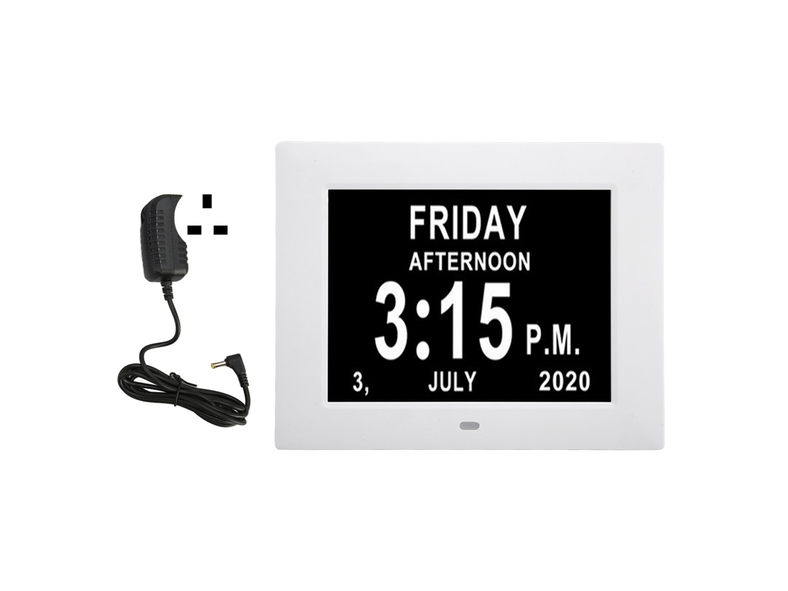 Reloj Digital De 7 Pulgadas Con Calendario Y Alarma Automática Para Personas Mayores, Color Blanco, Enchufe Británico 110-240v.