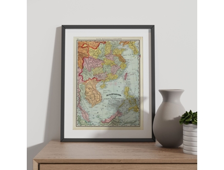 NACNIC Pósters Geográficos En Estilo Vintage Mapa De Indochina De 1897 Ilustraciones De Antiguos Mapamundis En Tonos Sepia Tamaño A3, Con Marco Bla...