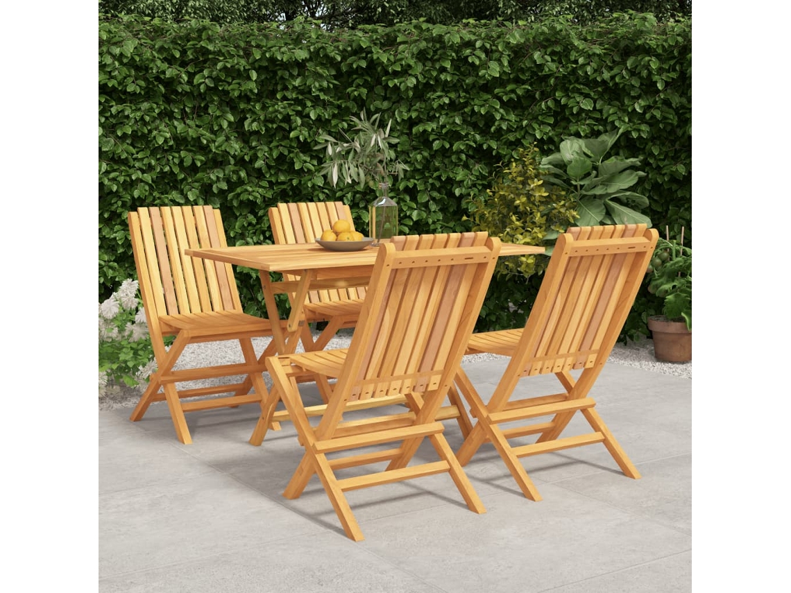 Juego de comedor de jardín de 5 piezas en madera maciza de teca DKD Home Decor