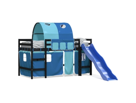 Cama alta para niños VIDAXL con túnel madera pino azul (80x200cm)