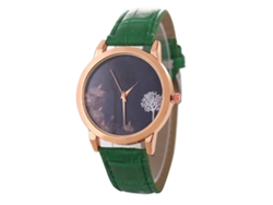 Reloj De Pulsera De Cuarzo Para Parejas Con Correa De Piel Sintética, Estilo Sencillo, Esfera Redonda Verde.