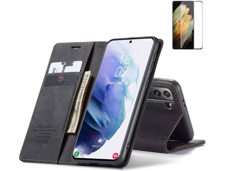 Carcasa y Protector Samsung S21 Livro Caseme Elite Negro