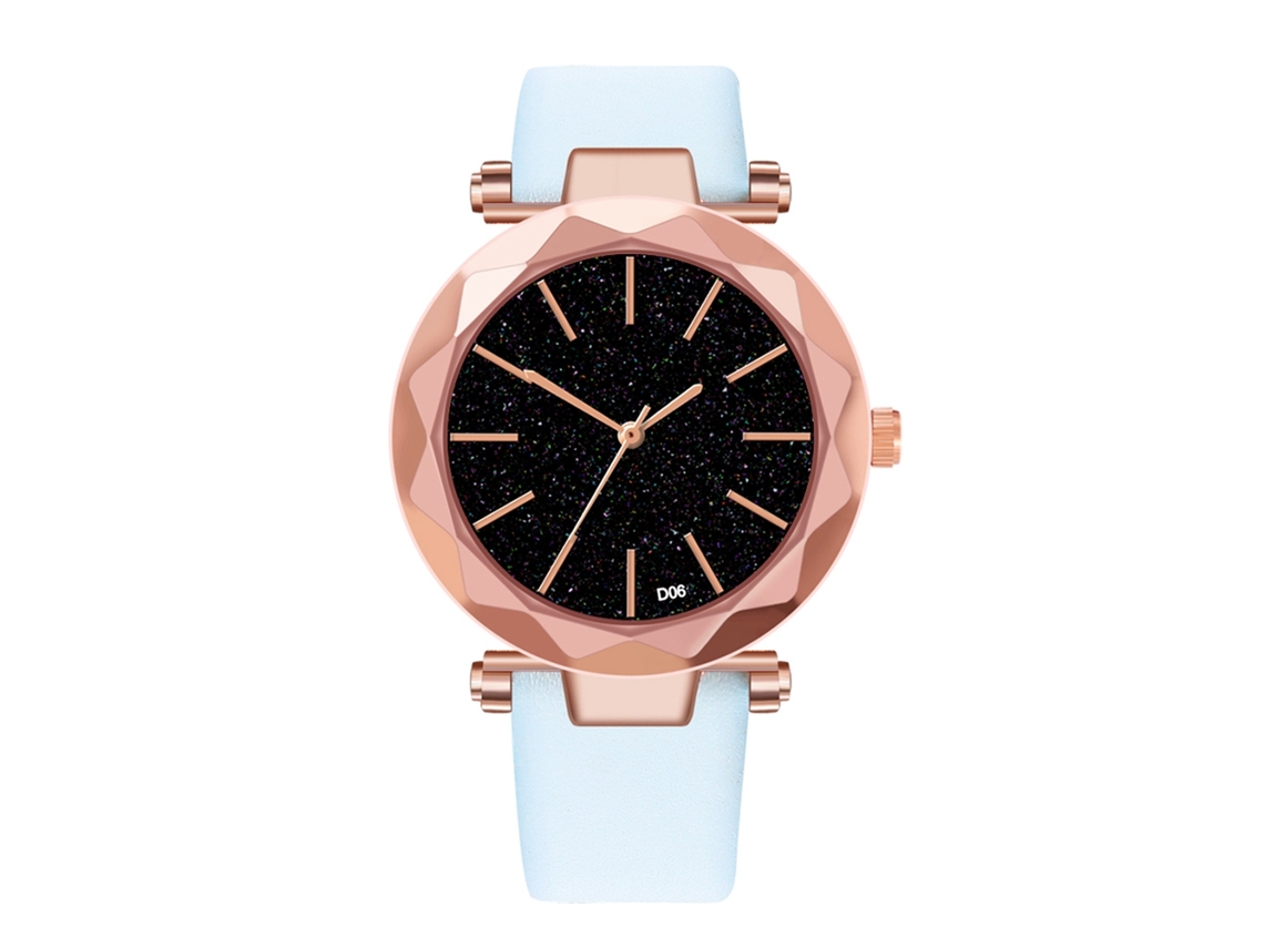 Reloj De Pulsera De Cuarzo Para Mujer Con Correa De Poliuretano Y Esfera Moderna Con Diamantes (azul Claro).