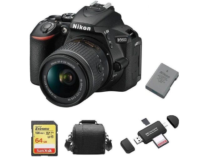 Kit Cámara Réflex NIKON D5600 AF-P 18-55MM F3.5-5.6G VR + 64GB SD + Bolsa + EN-EL14A + Lector Tarjetas
