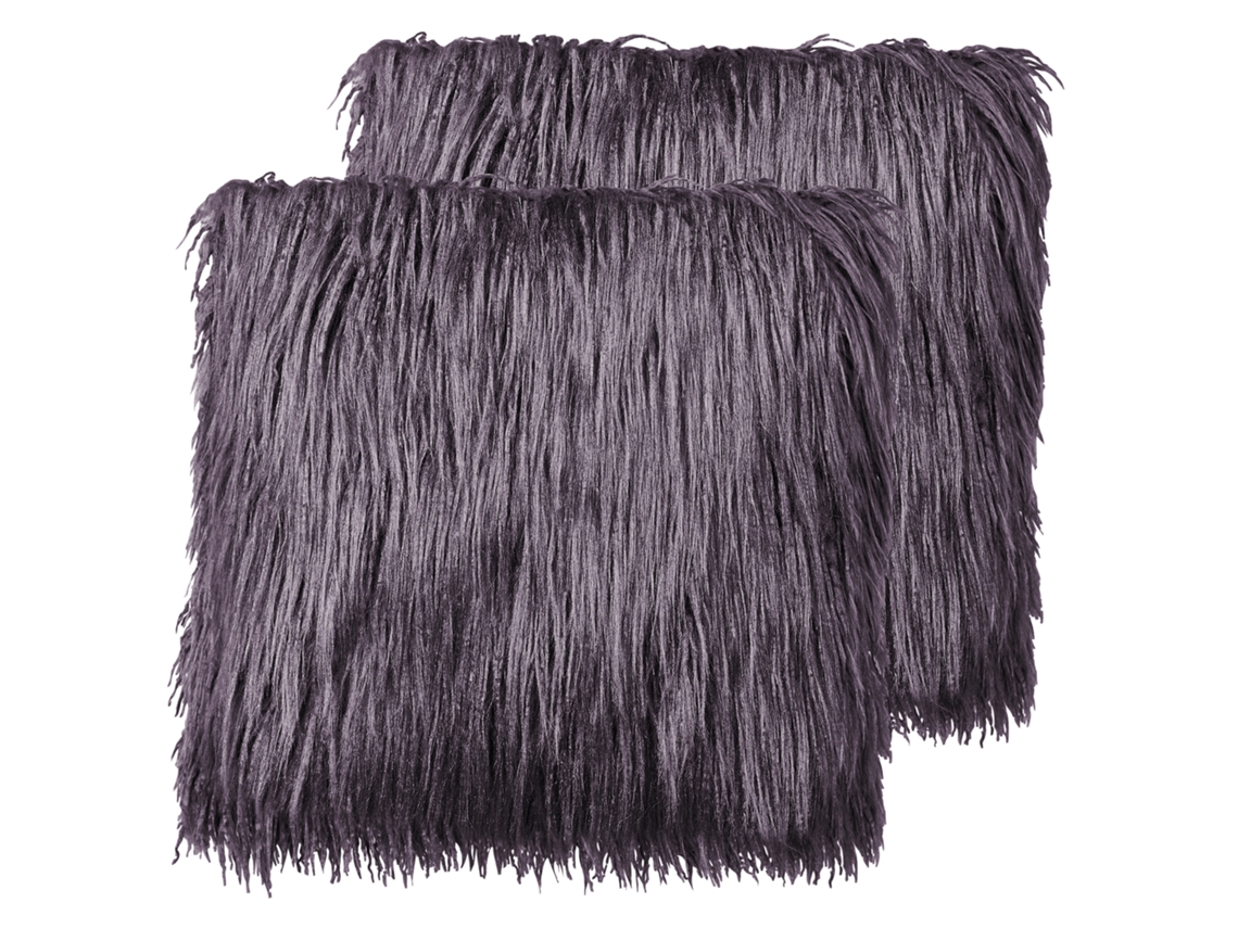 Conjunto De 2 Almofadas Decorativas Beliani Corokia De Pelo Sintético Cinzento 45x45x14