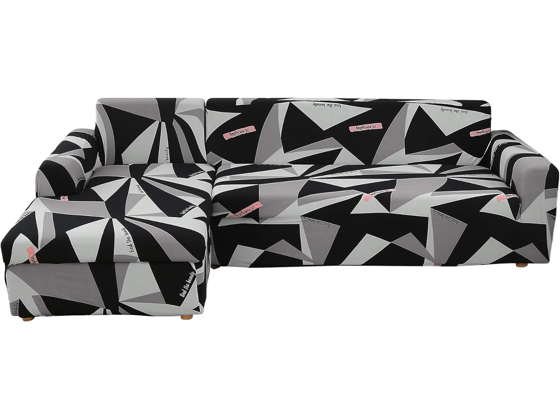 Funda Para Sofá En L Con Brazos, Elástica Y Antideslizante, Extraíble Y Lavable, 2 Piezas Gris Y Negro, 1 3 Plazas