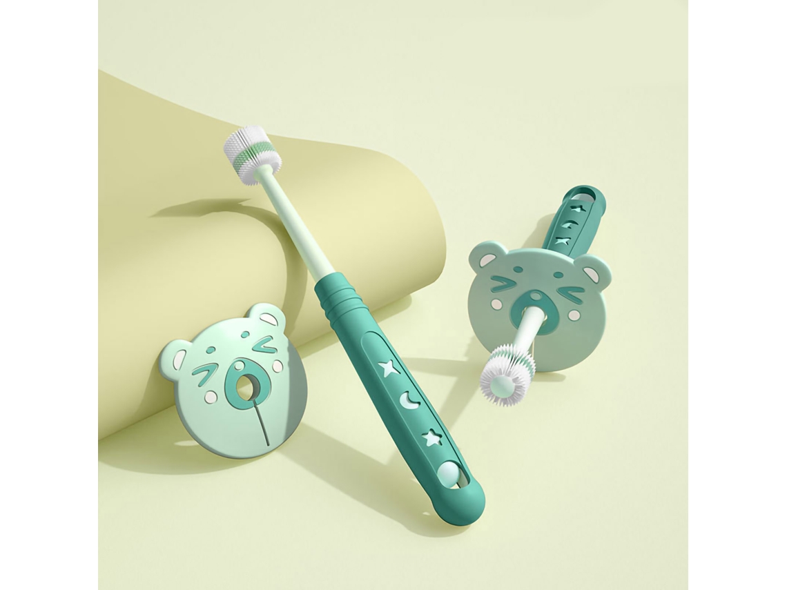 Cepillo De Dientes Infantil Giratorio 360° Con Cerdas Suaves, Nanoplástico, Para Bebés Y Niños Pequeños De 1 A 6 Años, Verde.