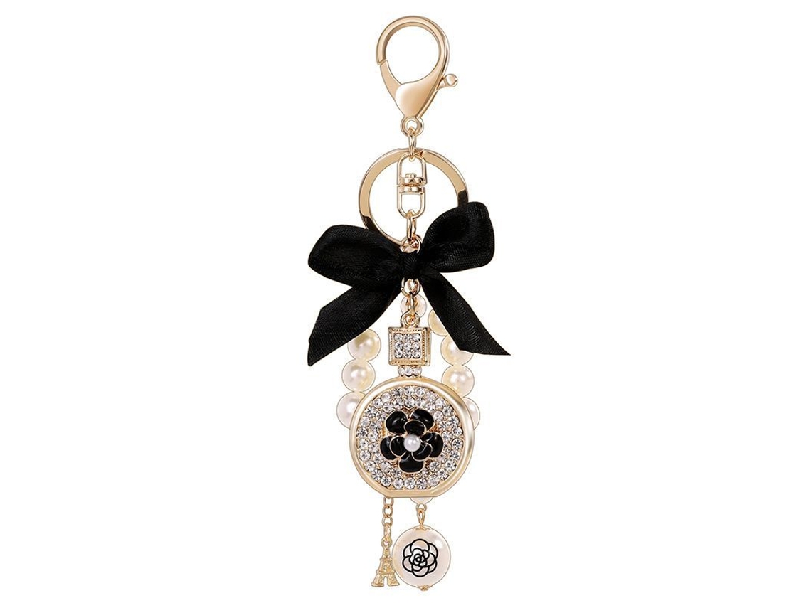 Llavero Con Lazo De Perlas De Imitación Y Diamantes De Imitación Para Bolso - Llavero Blanco Personalizado